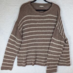 easel Taupe & Cream Striped‎ Scoop Neck Sweater